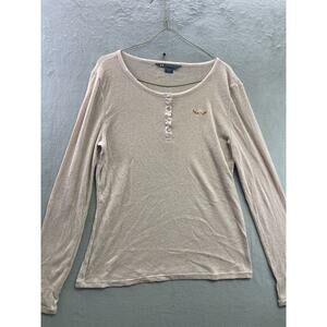 Armani Exchange Womens Long Sleeve Crystal buttons Sweater Tan Cotton XL
